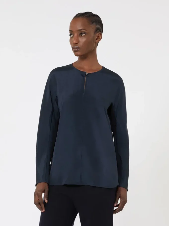 Bluse i silke crepe de chine, ultramarin Bluse i silke crepe de chine, ultramarin