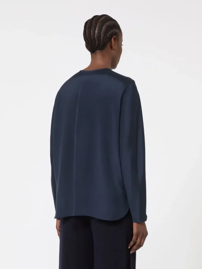 Bluse i silke crepe de chine, ultramarin Bluse i silke crepe de chine, ultramarin