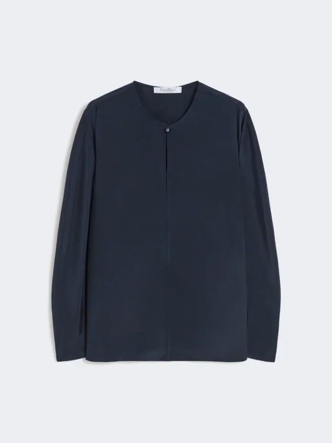 Bluse i silke crepe de chine, ultramarin Bluse i silke crepe de chine, ultramarin