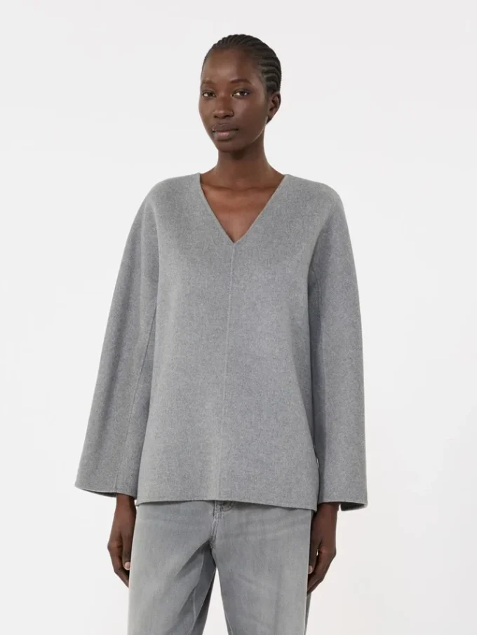Bluse i uldbroadcloth, mellemgrå