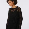 Bomuldsbluse i mesh, sort Bomuldsbluse i mesh, sort