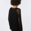 Bomuldsbluse i mesh, sort Bomuldsbluse i mesh, sort