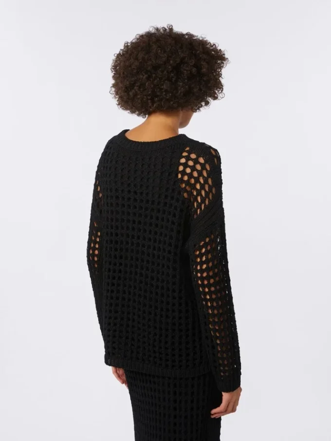 Bomuldsbluse i mesh, sort Bomuldsbluse i mesh, sort