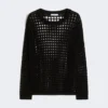 Bomuldsbluse i mesh, sort Bomuldsbluse i mesh, sort