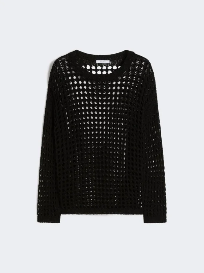 Bomuldsbluse i mesh, sort Bomuldsbluse i mesh, sort