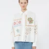 Bomuldsbluse med blonder og broderier, hvid Bomuldsbluse med blonder og broderier, hvid