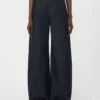 Bomuldsdenim-jeans med brede ben, marineblå Bomuldsdenim-jeans med brede ben, marineblå