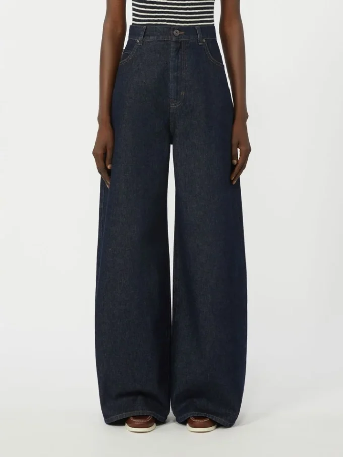 Bomuldsdenim-jeans med brede ben, marineblå Bomuldsdenim-jeans med brede ben, marineblå