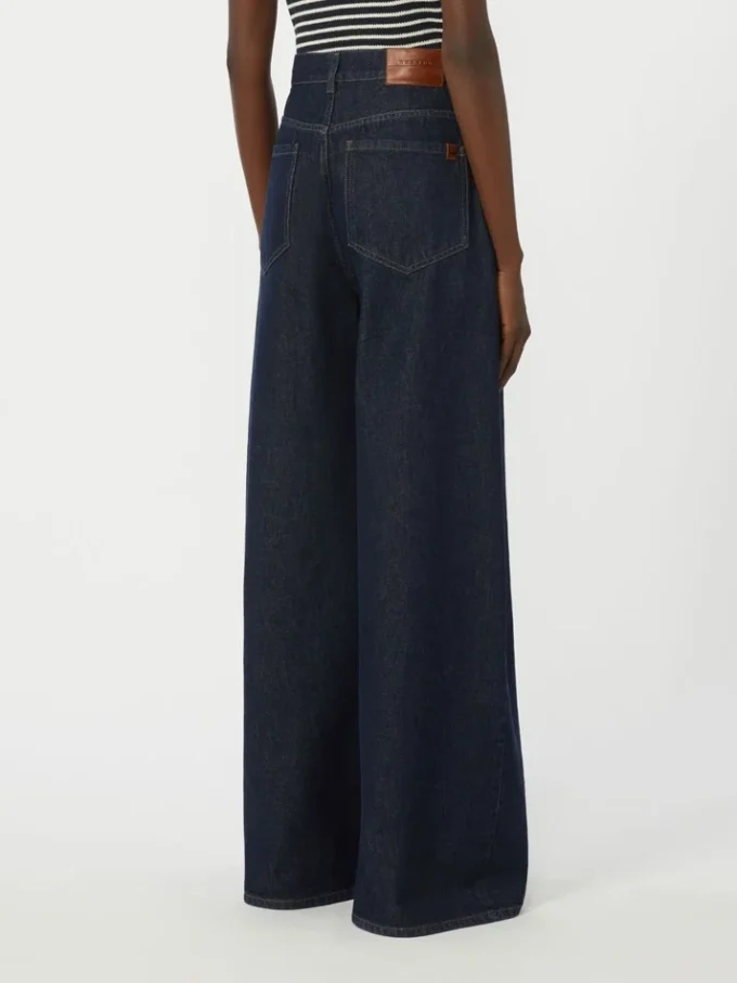 Bomuldsdenim-jeans med brede ben, marineblå Bomuldsdenim-jeans med brede ben, marineblå