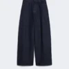 Bomuldsdenim-jeans med brede ben, marineblå Bomuldsdenim-jeans med brede ben, marineblå