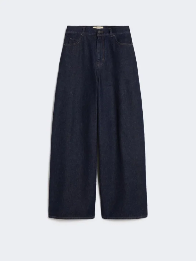 Bomuldsdenim-jeans med brede ben, marineblå Bomuldsdenim-jeans med brede ben, marineblå