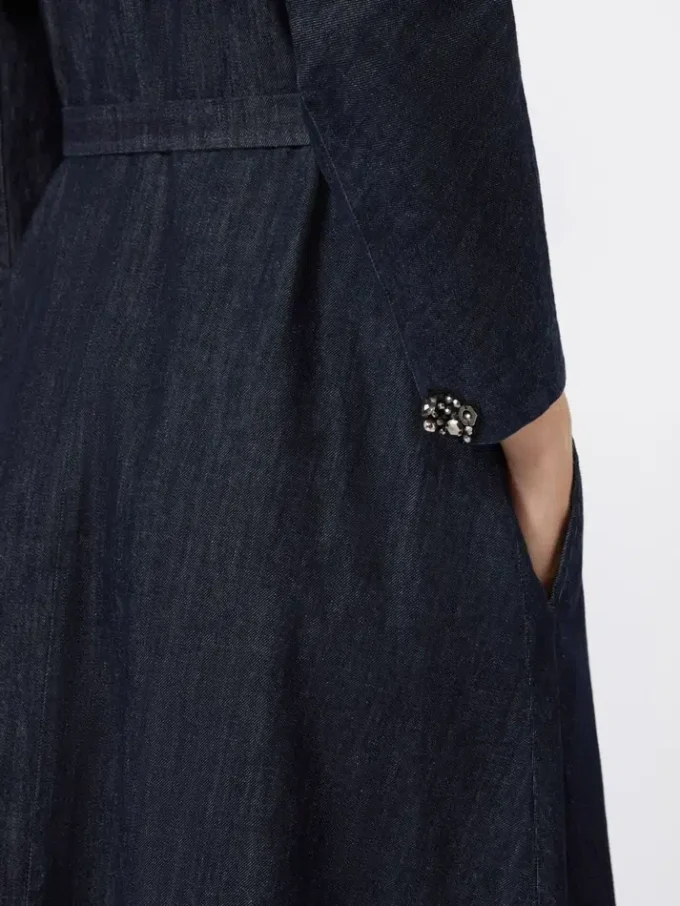 Bomuldsdenimkjole med bælte, ultramarin Bomuldsdenimkjole med bælte, ultramarin