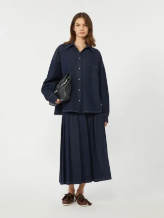 Bomuldsdenimskjorte, marineblå