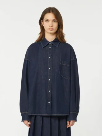 Bomuldsdenimskjorte, marineblå