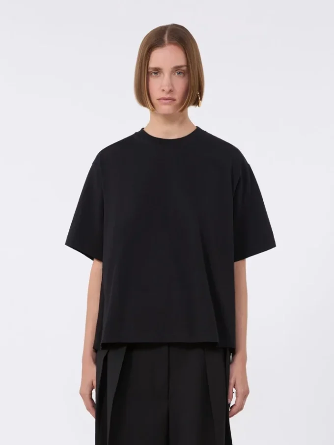 Bomuldst-shirt med plisseret ryg, sort Bomuldst-shirt med plisseret ryg, sort