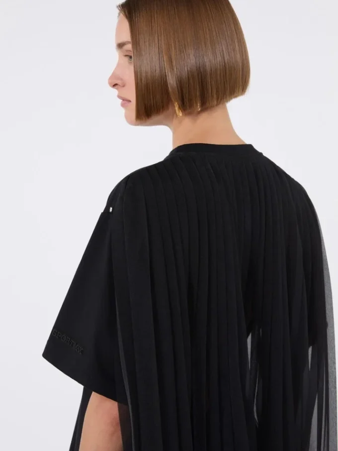 Bomuldst-shirt med plisseret ryg, sort Bomuldst-shirt med plisseret ryg, sort