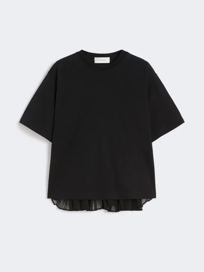Bomuldst-shirt med plisseret ryg, sort Bomuldst-shirt med plisseret ryg, sort