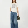 Bomuldst-shirt med print og broderi, hvid Bomuldst-shirt med print og broderi, hvid