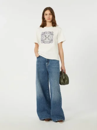 Bomuldst-shirt med print og broderi, hvid