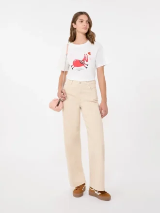 Bomuldst-shirt med print og broderi, hvid