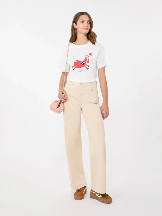Bomuldst-shirt med print og broderi, hvid Bomuldst-shirt med print og broderi, hvid