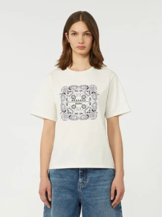 Bomuldst-shirt med print og broderi, hvid