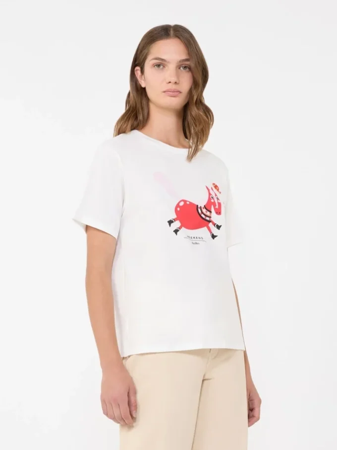 Bomuldst-shirt med print og broderi, hvid Bomuldst-shirt med print og broderi, hvid