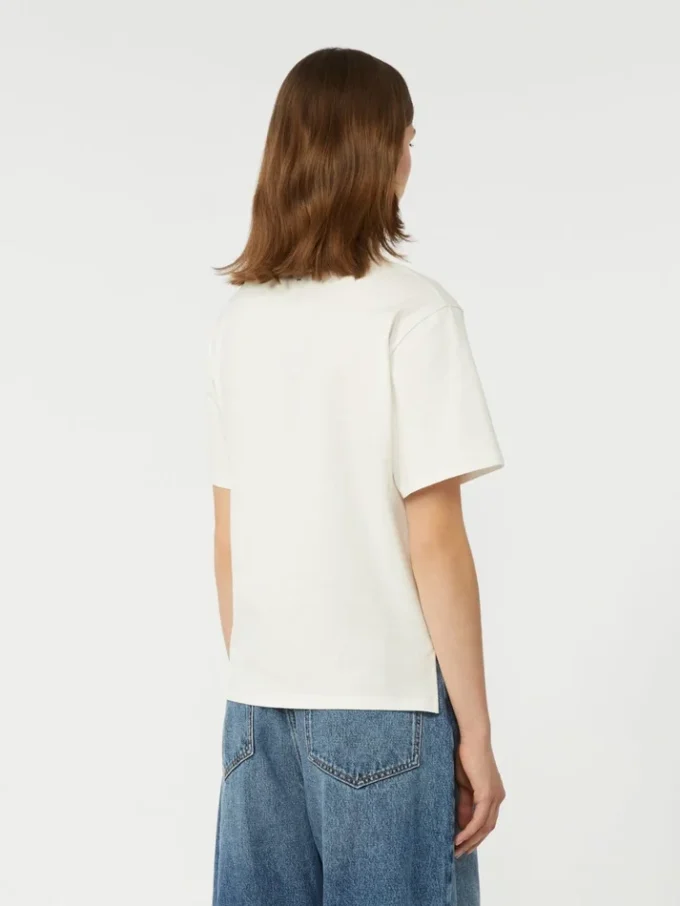 Bomuldst-shirt med print og broderi, hvid Bomuldst-shirt med print og broderi, hvid
