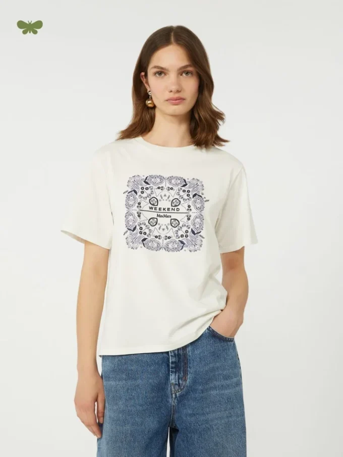 Bomuldst-shirt med print og broderi, hvid Bomuldst-shirt med print og broderi, hvid