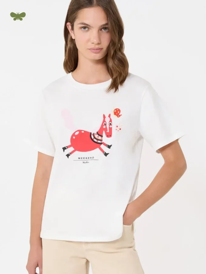 Bomuldst-shirt med print og broderi, hvid Bomuldst-shirt med print og broderi, hvid