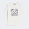 Bomuldst-shirt med print og broderi, hvid Bomuldst-shirt med print og broderi, hvid