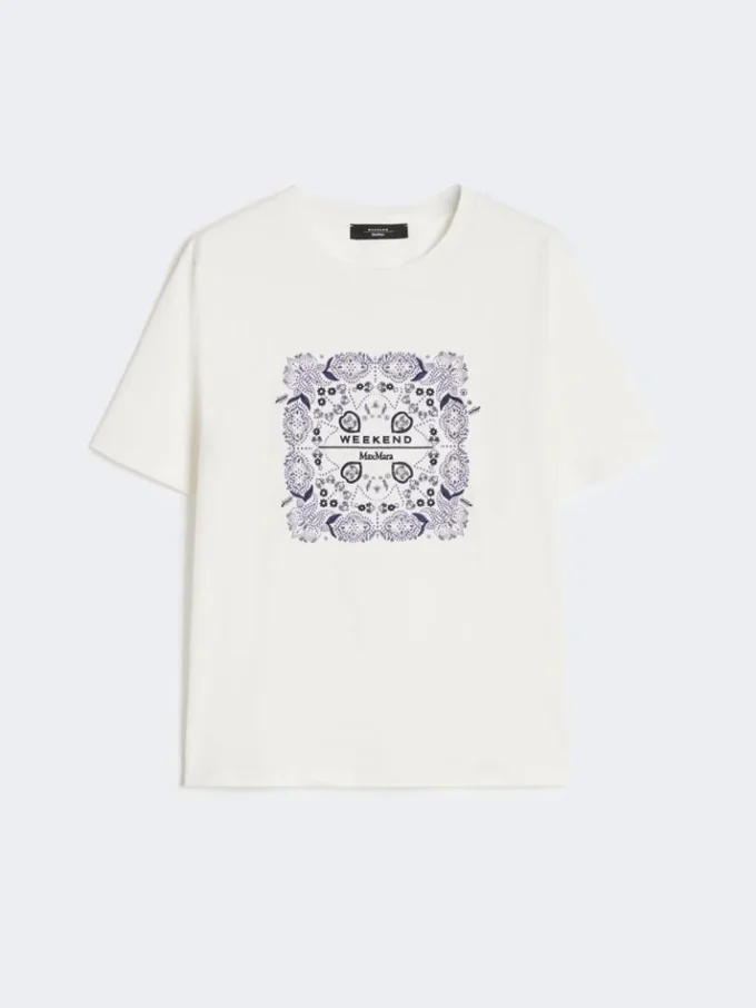 Bomuldst-shirt med print og broderi, hvid Bomuldst-shirt med print og broderi, hvid