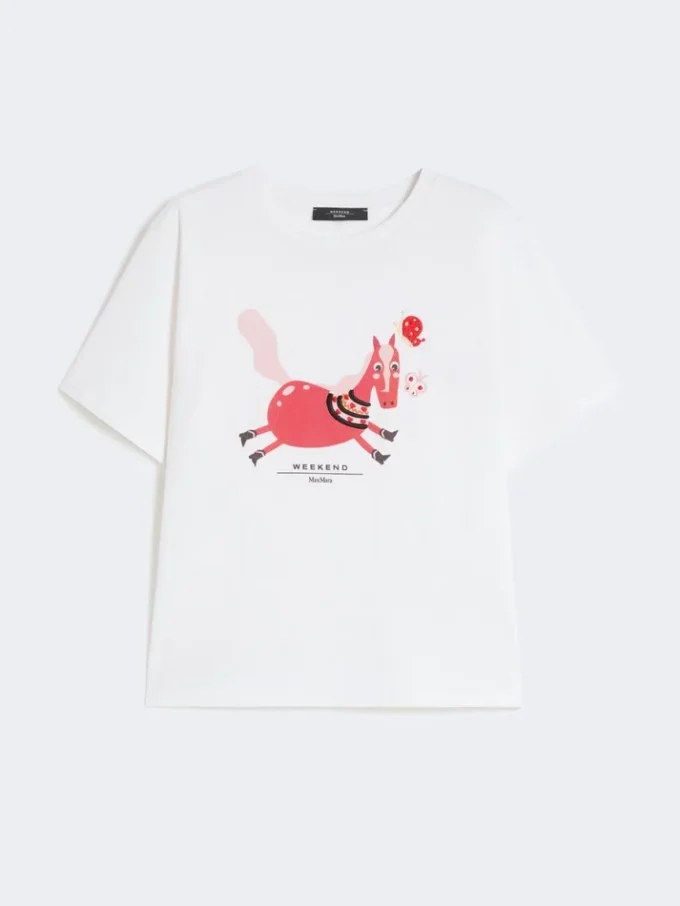 Bomuldst-shirt med print og broderi, hvid Bomuldst-shirt med print og broderi, hvid