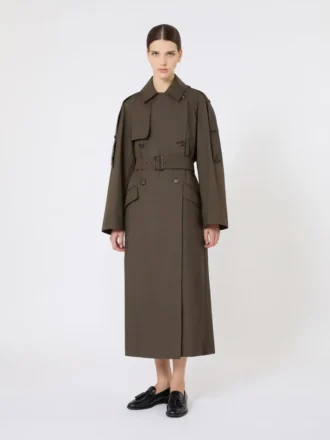 Bred vandafvisende trenchcoat i twill, grøn