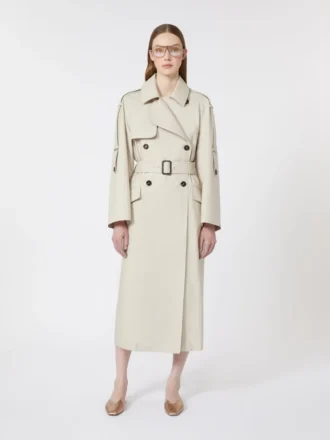 Bred vandafvisende trenchcoat i twill, naturfarvet