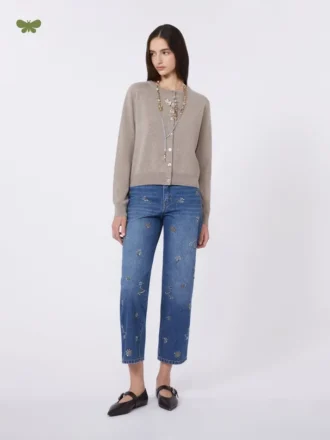Broderede denimjeans, marineblå