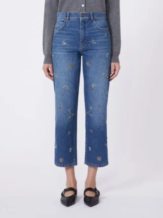 Broderede denimjeans, marineblå