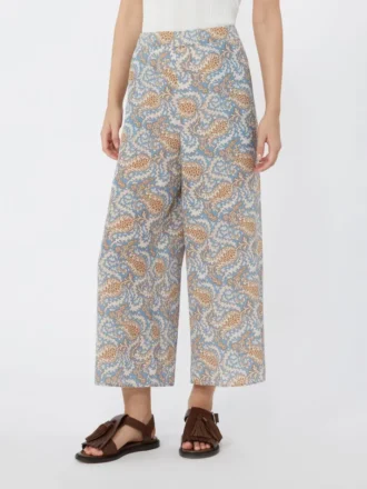 Bukser i crepe de chine med print, lyseblå