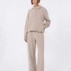 Bukser i kashmir og uldfleece, beige Bukser i kashmir og uldfleece, beige