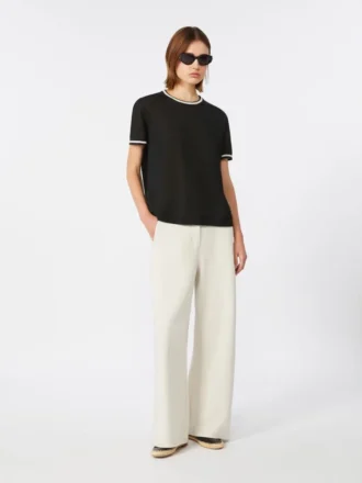 Bukser i scuba-jersey med lige pasform, beige Bukser i scuba-jersey med lige pasform, beige