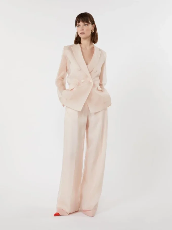 Bukser i silkeorganza, pudderfarve Bukser i silkeorganza, pudderfarve