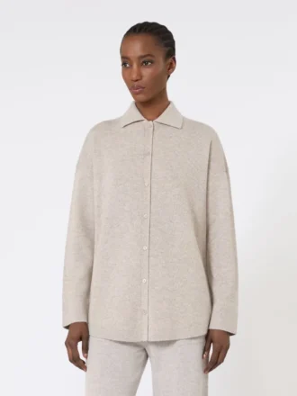 Cardigan i uld og kashmir, beige