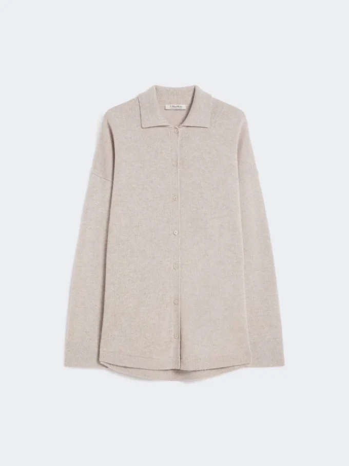 Cardigan i uld og kashmir, beige Cardigan i uld og kashmir, beige