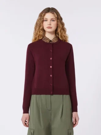 Cardigan i uld og kashmir, bordeaux