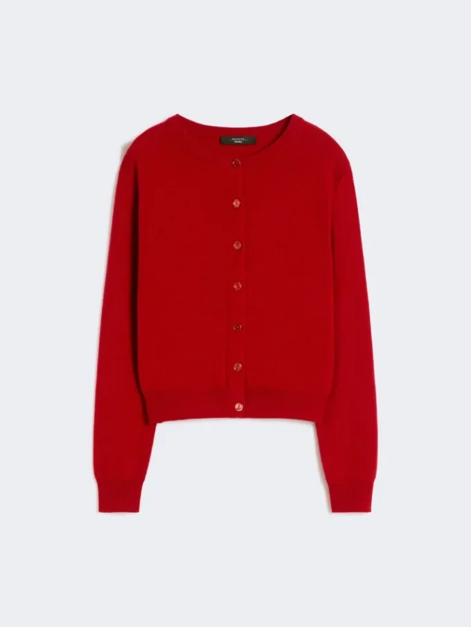 Cardigan i uld og kashmir, rød Cardigan i uld og kashmir, rød