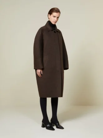 Cocoon-frakke i uld og mohair, brun Cocoon-frakke i uld og mohair, brun