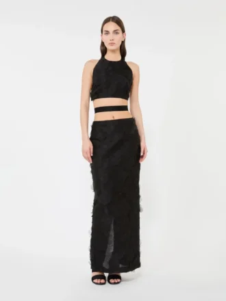 Crop top i silke fil coupa jacquard, sort
