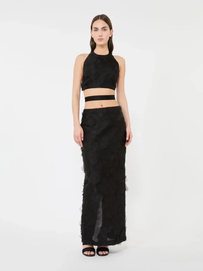 Midi-nederdel i silkejacquard, sort Midi-nederdel i silkejacquard, sort
