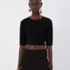 Crop top i stretchviskose, sort Crop top i stretchviskose, sort