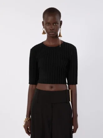 Crop top i stretchviskose, sort